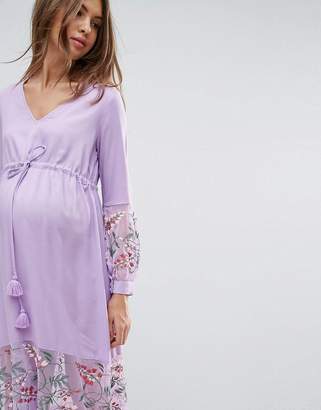 ASOS Maternity Midi Dress With Embroidery And Tie Detail
