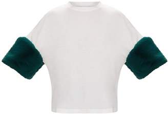 PrettyLittleThing White Faux Fur Short Sleeve T Shirt