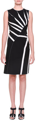 Bottega Veneta Asymmetric Sunburst-Inset Dress, Black/Mist/Gray