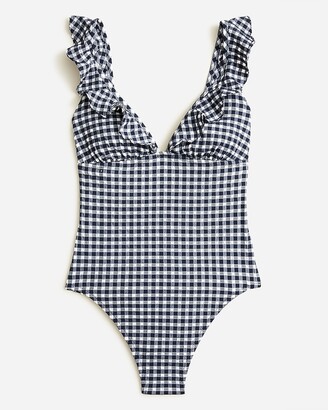 J.Crew Ruffle V-neck one-piece in gingham