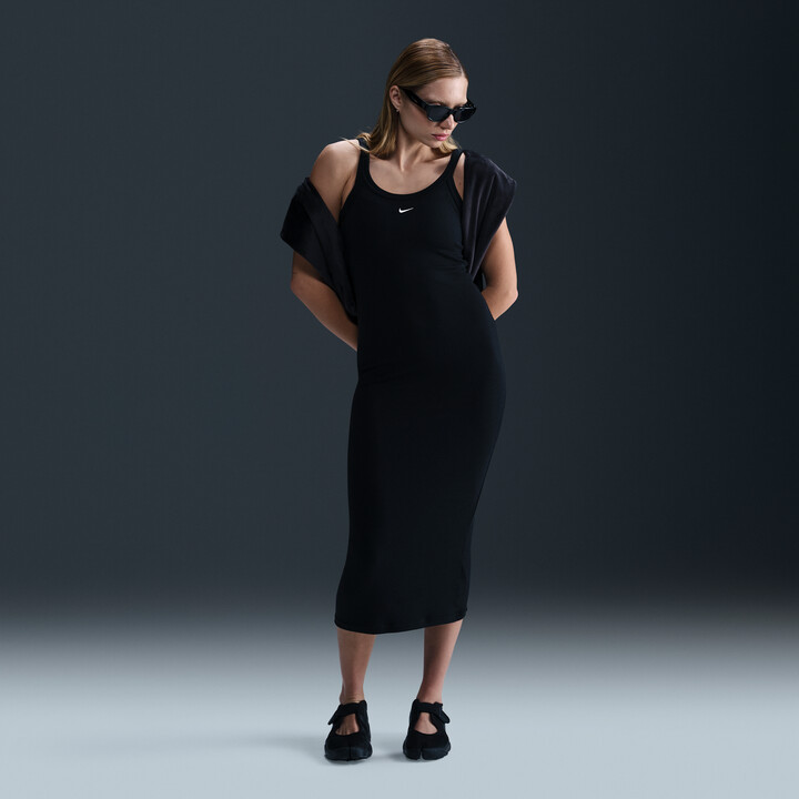 Nike Women's Sportswear Chill Knit Tight Mini-Rib Tank Top Dress in Black | HJ0710-010