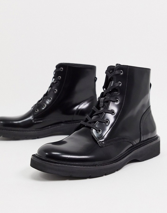 mens black shiny boots