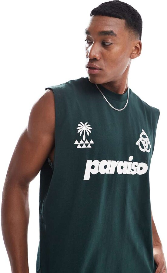 ASOS DESIGN oversized tank with paraiso front print in green