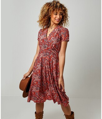 Joe Browns Printed Full Dress with V-Neck and Short Sleeves