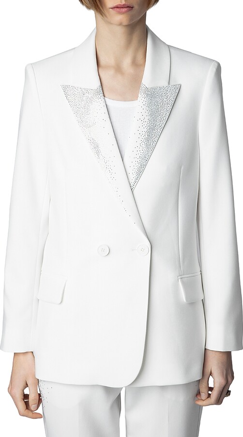 Bianco Giacca Argento Elegante Giacca Paillettes Blazer Donna Con