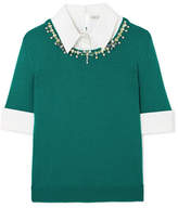 Thumbnail for your product : Mary Katrantzou Ella Embellished Layered Cotton-blend Poplin And Wool Sweater - Emerald