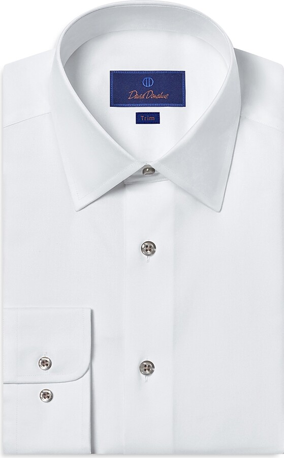 David Donahue Trim Fit Super Fine Twill Dress Shirt