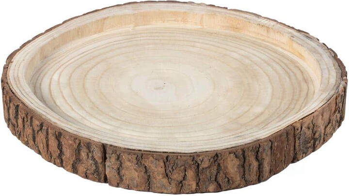 Vintiquewise 16 Dia in. Beige/ Cream Wood Tree Bark Indented Display Tray Serving Plate Platter Charger