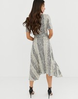 Thumbnail for your product : ASOS DESIGN v neck midi dress with pleated skirt and belt in snake print