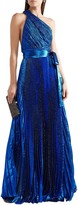 Thumbnail for your product : Elie Saab One-shoulder Plisse Silk-blend Lame Gown