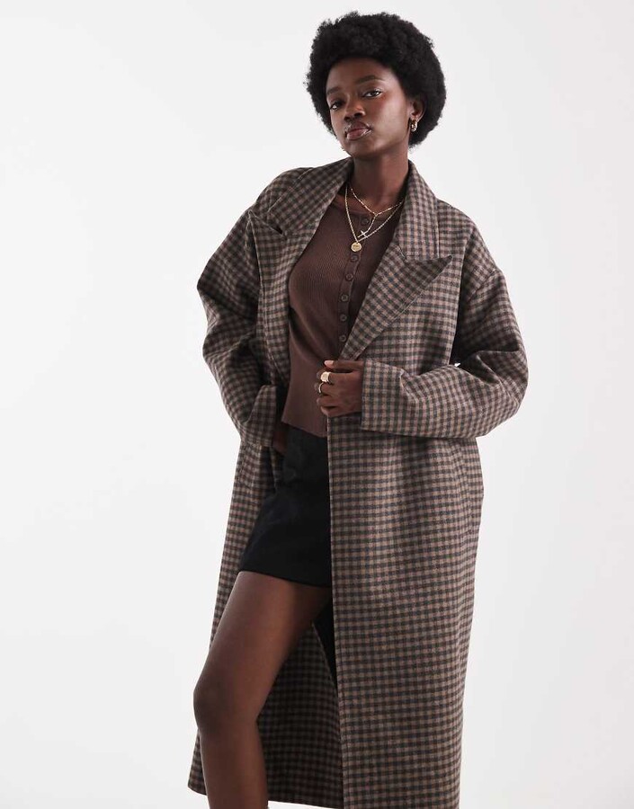 NATIVE YOUTH oversized longline wool blend overcoat in brown