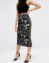 Thumbnail for your product : ASOS Pencil Skirt In Floral Print With Lace Trim