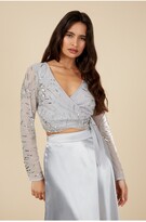 Thumbnail for your product : Little Mistress Blue Embellished Short Sleeve Wrap Top