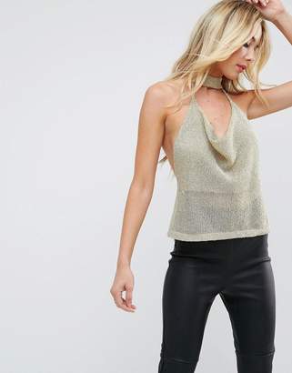 ASOS Top With Cowl Neck In Chain Mail