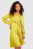 Thumbnail for your product : boohoo Wrap Over Ruffle Hem Belted Midi Dress