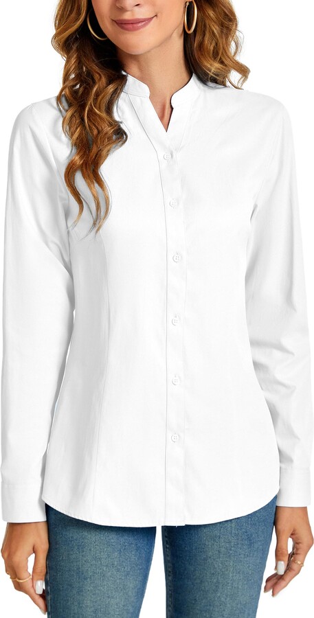 Bloomng Jelly Womens Long Sleeve Button Down Shrts V Neck Dressy...