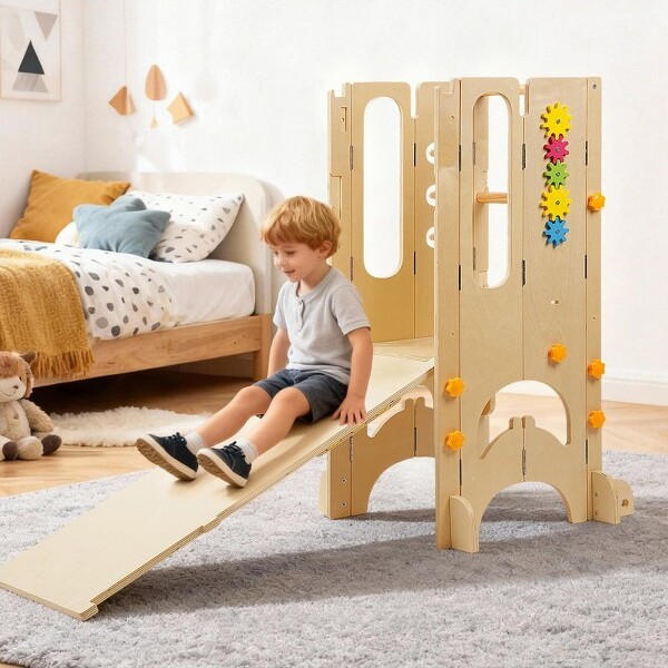 Angel Sar AngelSarFoldableToddlerStoolforKitchen4in1KitchenStepStoolforKidswithSlideChalkboardMontessoriActivityGames