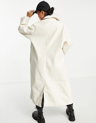 ASOS Petite DESIGN Petite 90s faux-leather trench coat in cream