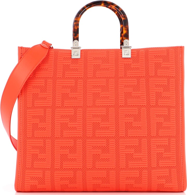 FENDI Mini Boston Bag Handbag Sequins Zucca Canvas Leather Beige Brown  Orange