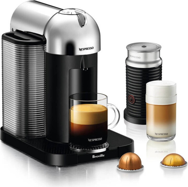 Breville Nespresso Vertuo Coffee & Espresso Single-Serve Machine in Chrome and Aeroccino Milk Frother in Black