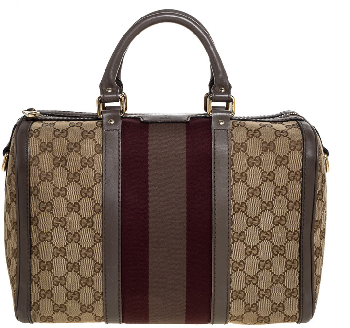 Gucci Beige/Grey GG Canvas and Leather Medium Vintage Web Boston Bag -  ShopStyle