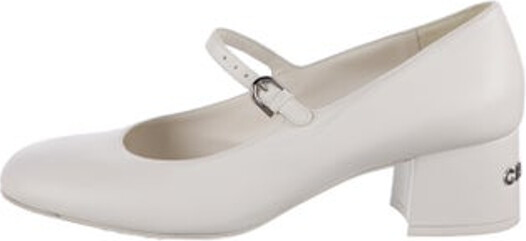 Chanel Leather Pumps White Round-Toes Mary Jane Strap & Buckle Closure at Sides Includes Dust Bag Designer