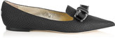 Thumbnail for your product : Jimmy Choo Gala Black Matt Embossed Snake Pointy Toe Flats with Bow
