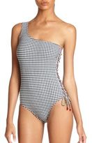 Thumbnail for your product : Karla Colletto Swim One-Shoulder Gingham One-Piece Swimsuit