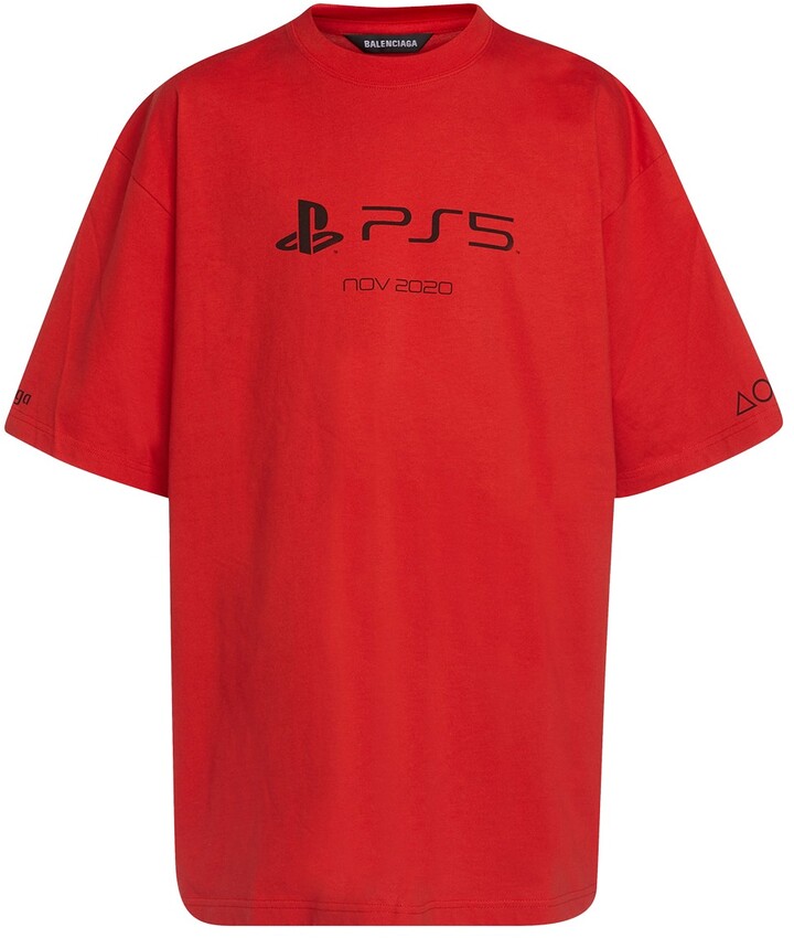 Balenciaga X PlayStation PS5 Oversized T-shirt Vermillion Red - ShopStyle