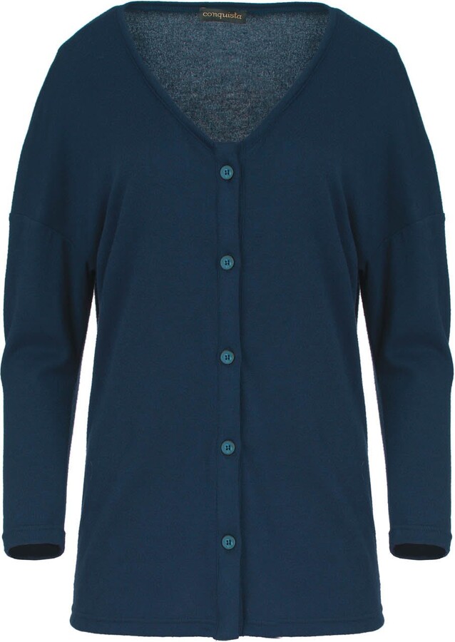Conquista Petrol Blue Knit Button Cardigan - ShopStyle