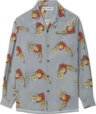 Wacko Maria X Tim Lehi Blue Tiger Face Print Shirt - ShopStyle