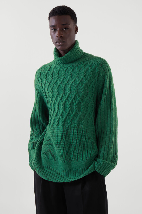 COS Wool Turtleneck Cable-knit Jumper in Green for Men Mens Clothing Sweaters and knitwear Turtlenecks 