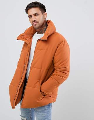 Pull&Bear Puffer Jacket In Orange