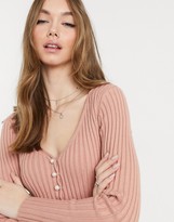 Thumbnail for your product : NA-KD faux pearl button cardigan in dusty pink