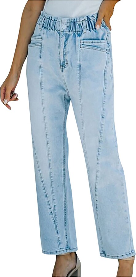Wgjokhoi Waist High Jeans Pants Casual Women's Slim Waist Fashion Elastic  Women's Jeans Blue Denim Leggings - ShopStyle
