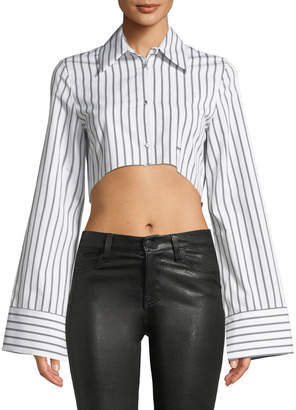 Off-White Button-Front Striped Cropped Shirt