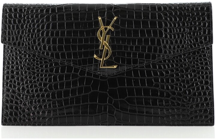 uptown croc embossed leather clutch