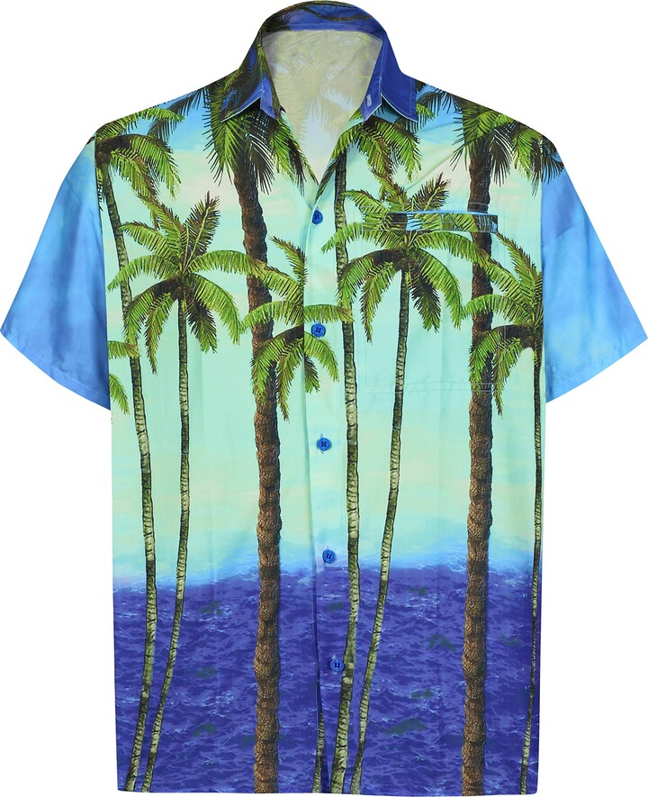 HAPPY BAY 3D Men Blouse Button Down Front Pocket Hawaiian Wear Shirt Camp Party