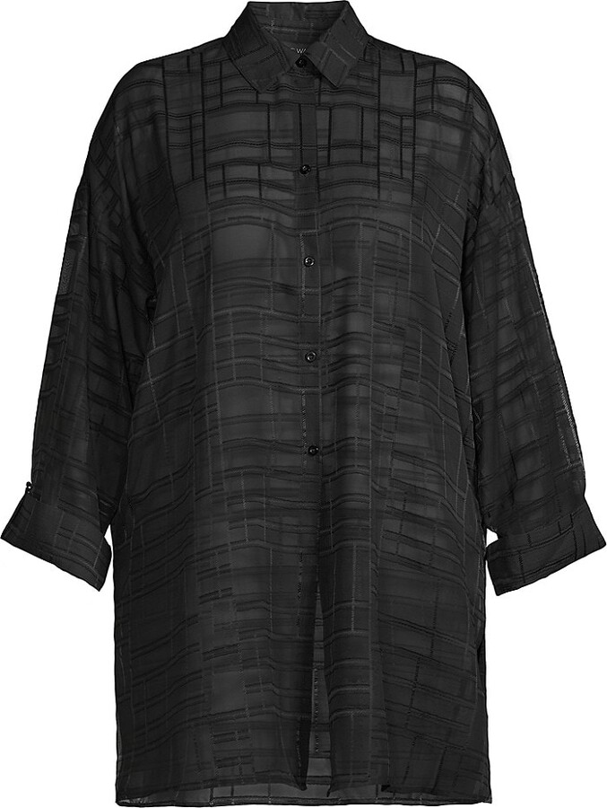 Ming Wang, Plus Size Sheer Grid Tunic Shirt ShopStyle