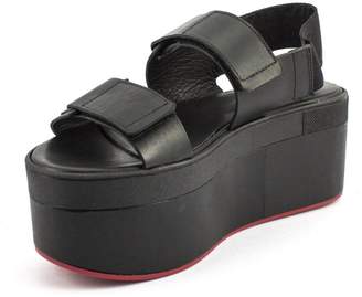 Vic Matié Black Leather Sandal With Eyelets And Velcro