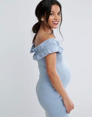 ASOS Maternity Ruched Ruffle Bardot With Seams Dress