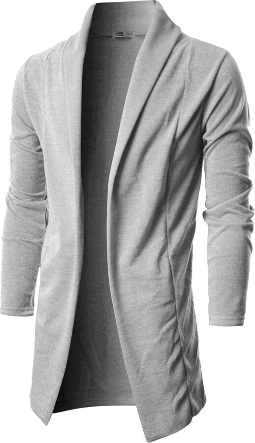 Ohoo Mens Long Sleeve Draped Lightweight Open Front Shawl Collar