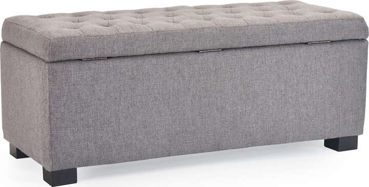 Adore Decor Arlo Wood and Tufted Linen Storage Bench in Gray