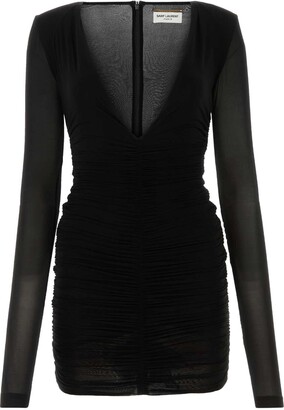 ワンピース Saint Laurent Black cupro mini dress (729750Y5G98 1000) Saint Laurent Black Cupro Mini Dress - ShopStyle