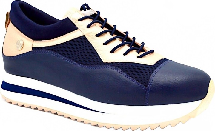 Chelsea Jones Women's Verse Elevated Trainer Shoes In Navy Blue & Rosegold Leather/mesh