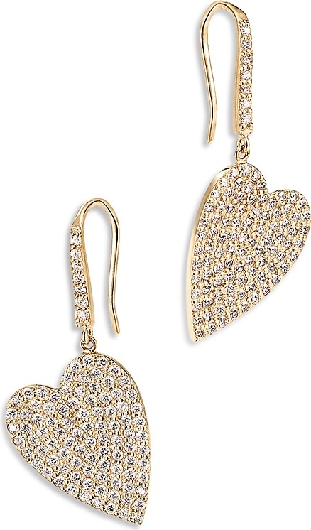 Lana 14K Yellow Gold Diamond Pave Heart Dangle Drop Earrings