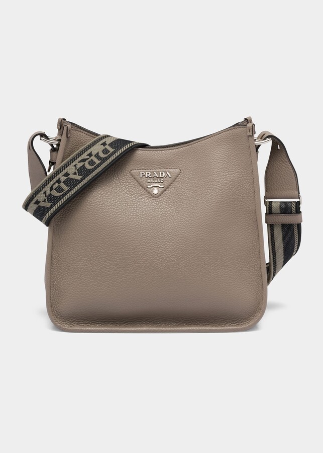 Prada Logo Pebbled Leather Hobo Bag ShopStyle