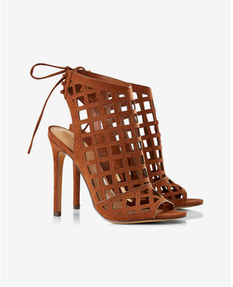 Express sqaure caged lace-back heeled sandal