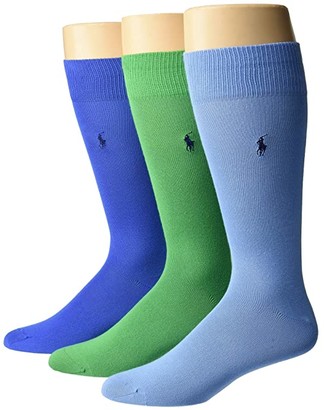 Polo Ralph Lauren 3-Pack Supersoft Flat Knit with Polo Player Embroidery (Pale Blue) Men's Crew Cut Socks Shoes