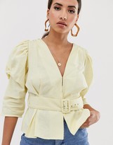 Thumbnail for your product : ASOS DESIGN 3/4 sleeve textured wrap top with belt